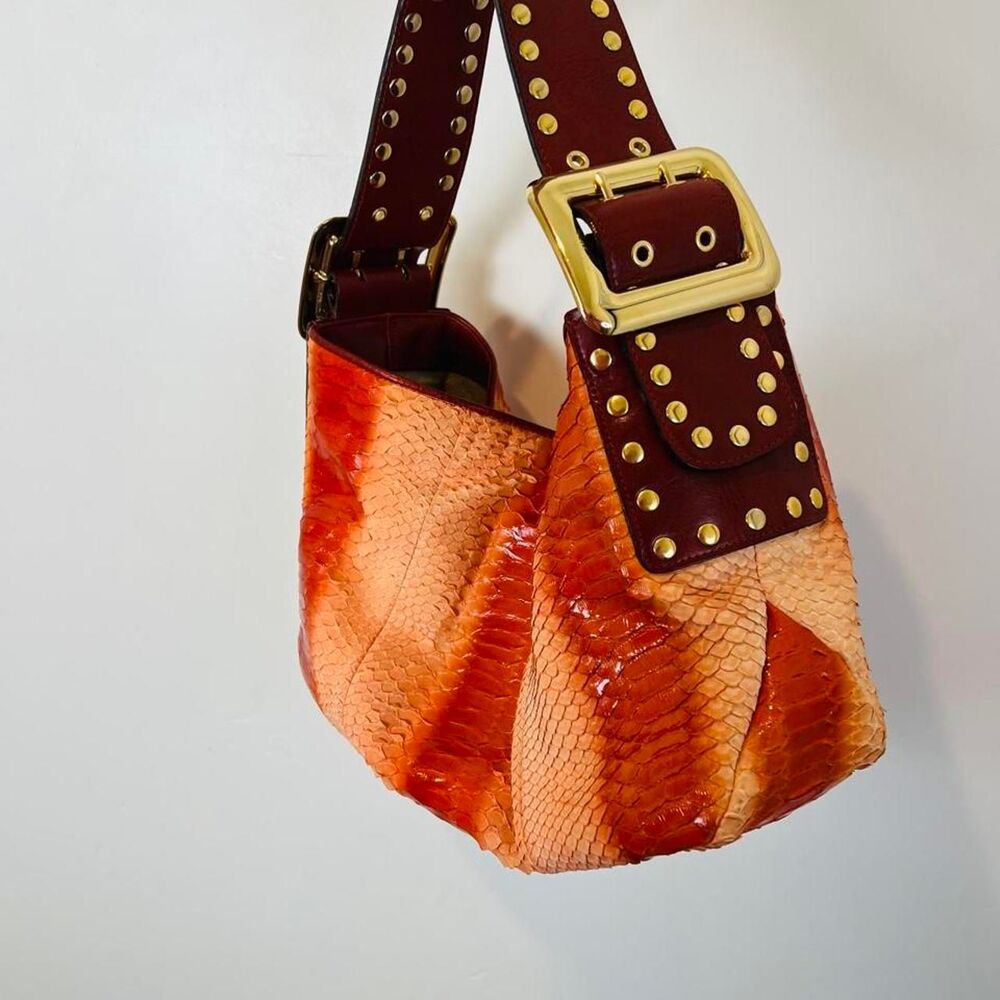 BE&D Rare Orange and Red Snakeskin Leather Hobo Bag